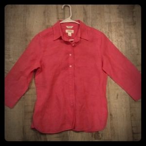 Talbots Irish Line Button Down Pink Shirt